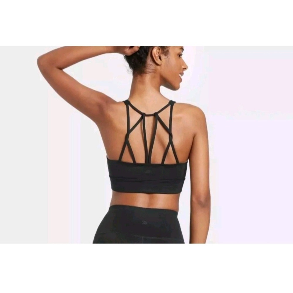 Women's Light Support Multistrap Longline Bra- All in Motion-Black-Sz L Set Of 2 - Picture 2 of 4